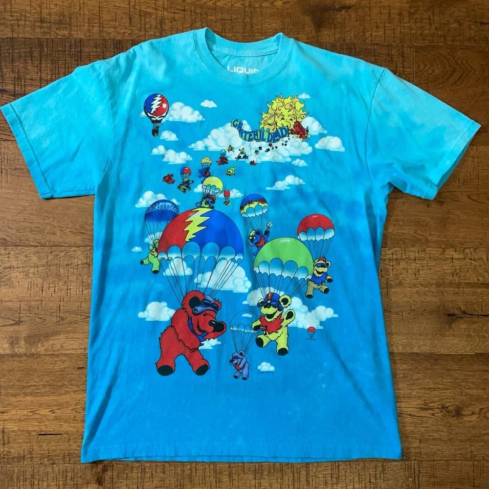 Liquid Blue Grateful Dead Shirt Mens L Blue Psychedelic Skydiving Dancing Bears